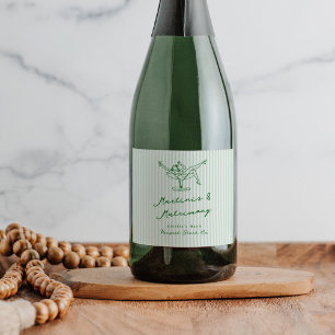 Étiquettes Pour Bouteilles De Vin Mousseux Main Whimsical Tirée Vert Martinis & Mariage