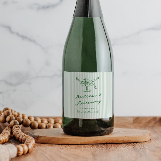 Étiquettes Pour Bouteilles De Vin Mousseux Main Whimsical Tirée Vert Martinis & Mariage