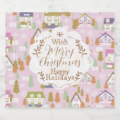 Étiquettes Pour Bouteilles De Vin Mousseux Maisons de Noël rose (Étiquettes simples)