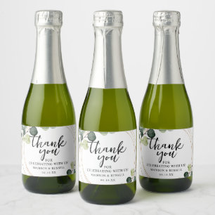 Étiquettes Pour Bouteilles De Vin Mousseux Mariage avec verdure d'eucalyptus doré