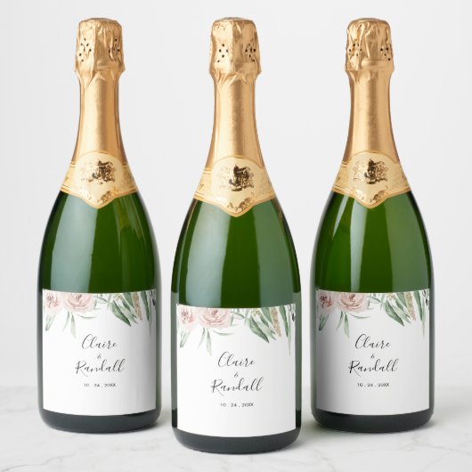 Étiquettes Pour Bouteilles De Vin Mousseux Mariage blanc rose vert (Bouteilles)