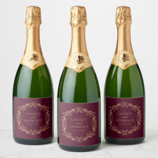 Étiquettes Pour Bouteilles De Vin Mousseux Mariage cadre floral toile de Bourgogne Champagne