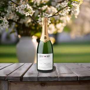 Étiquettes Pour Bouteilles De Vin Mousseux Mariage cardiaque minimaliste