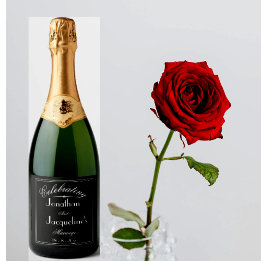 Étiquettes Pour Bouteilles De Vin Mousseux Mariage Chic Personnalisé Noir Et Blanc