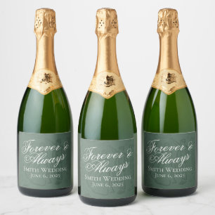 Étiquettes Pour Bouteilles De Vin Mousseux Mariage Classique Dessiné à la Main Vert