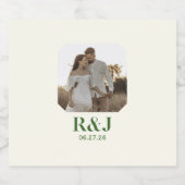 Étiquettes Pour Bouteilles De Vin Mousseux Mariage Couple Ajouter Photo Vert Monogramme (Étiquettes simples)