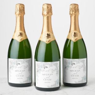 Étiquettes Pour Bouteilles De Vin Mousseux Mariage dans le jardin rose bleu pâle et blanc