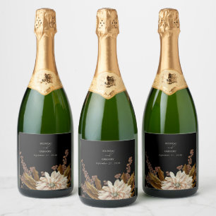 Étiquettes Pour Bouteilles De Vin Mousseux Mariage de automne d'aquarelle noire florale d'aut