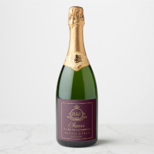 Étiquettes Pour Bouteilles De Vin Mousseux Mariage de calligraphie dorée, rouge foncé