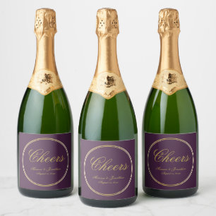 Étiquettes Pour Bouteilles De Vin Mousseux Mariage de calligraphie or prune élégant