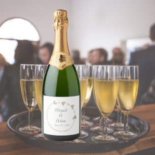 Étiquettes Pour Bouteilles De Vin Mousseux Mariage de couronne de coeur simple kaki