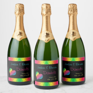 Étiquettes Pour Bouteilles De Vin Mousseux [Mariage de crinière arc-en-ciel] Papillon cardiaq