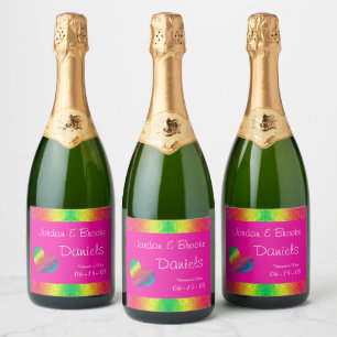 Étiquettes Pour Bouteilles De Vin Mousseux [Mariage de crinière arc-en-ciel] Papillon cardiaq