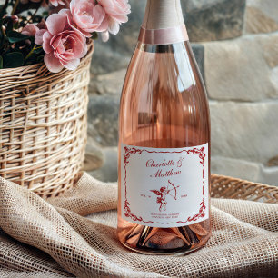 Étiquettes Pour Bouteilles De Vin Mousseux Mariage de Cupid'Arrow Red Vintage