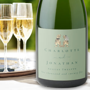 Étiquettes Pour Bouteilles De Vin Mousseux Mariage de Dinosaure Vert Sauge Personnalisé