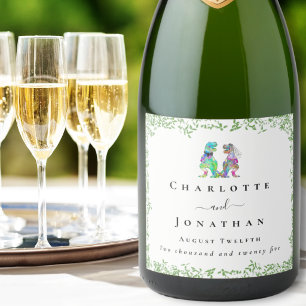 Étiquettes Pour Bouteilles De Vin Mousseux Mariage de dinosaures personnalisé avec mariée et 