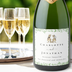 Étiquettes Pour Bouteilles De Vin Mousseux Mariage de dinosaures personnalisé avec mariée et 