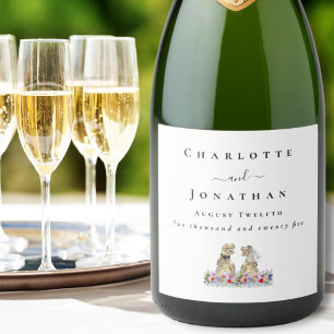 Étiquettes Pour Bouteilles De Vin Mousseux Mariage de dinosaures personnalisé avec mariée et 