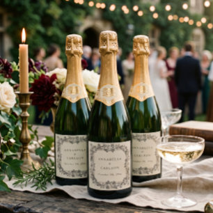 Étiquettes Pour Bouteilles De Vin Mousseux Mariage de fantasy médiéval vintage noir gravure