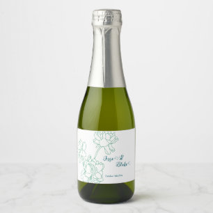 Étiquettes Pour Bouteilles De Vin Mousseux Mariage de fleurs de pivoines à main verte