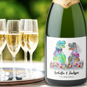 Étiquettes Pour Bouteilles De Vin Mousseux Mariage de mariée et de chambre Dinosaur