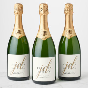 Étiquettes Pour Bouteilles De Vin Mousseux Mariage de monogramme minimaliste moderne