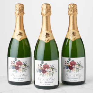 Étiquettes Pour Bouteilles De Vin Mousseux Mariage de script botanique floral de Bourgogne