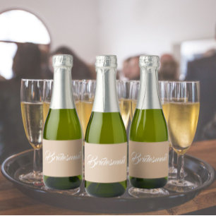 Étiquettes Pour Bouteilles De Vin Mousseux Mariage de script stylisé beige
