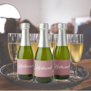 Étiquettes Pour Bouteilles De Vin Mousseux Mariage de script Stylisé Dusty Rose Bridesmaid