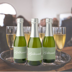 Étiquettes Pour Bouteilles De Vin Mousseux Mariage de script stylisé Sage Green