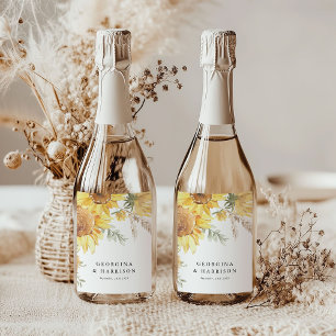 Étiquettes Pour Bouteilles De Vin Mousseux Mariage de tournesol fin été
