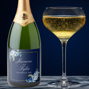 Étiquettes Pour Bouteilles De Vin Mousseux Mariage du soir élégant en or bleu marine