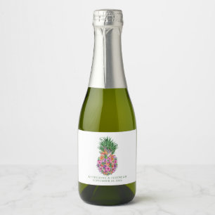 Étiquettes Pour Bouteilles De Vin Mousseux Mariage élégant à l'ananas floral tropical