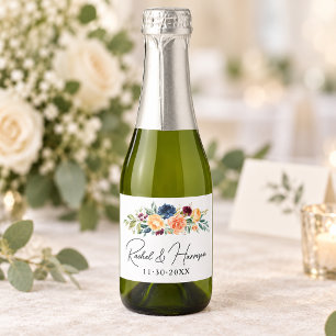 Étiquettes Pour Bouteilles De Vin Mousseux Mariage élégant de monogramme floral