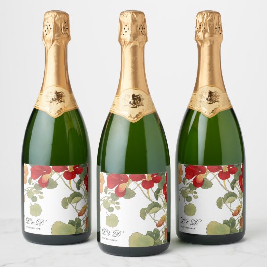 Étiquettes Pour Bouteilles De Vin Mousseux Mariage élégant Floral Orange Personnalisé (Bouteilles)