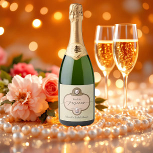 Étiquettes Pour Bouteilles De Vin Mousseux Mariage Élégant Perles et Prosecco pour une Fête d