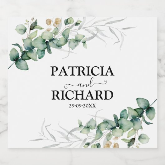 Étiquettes Pour Bouteilles De Vin Mousseux Mariage Eucalyptus vert (Étiquettes simples)