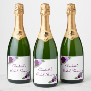 Étiquettes Pour Bouteilles De Vin Mousseux Mariage Fleur de Pivoine Pourpre