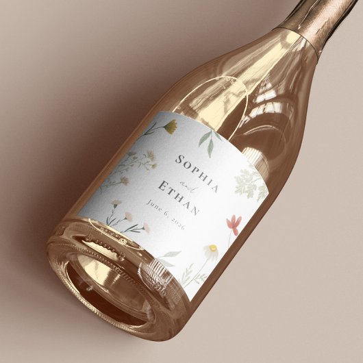 Étiquettes Pour Bouteilles De Vin Mousseux Mariage Fleur sauvage Leander