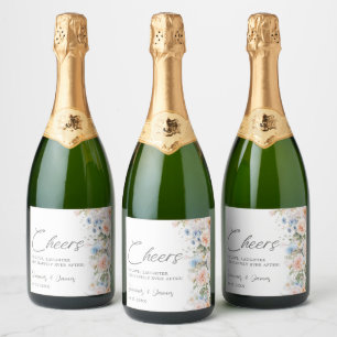 Étiquettes Pour Bouteilles De Vin Mousseux Mariage Fleurs Blanches Bleues Pastel Tchin