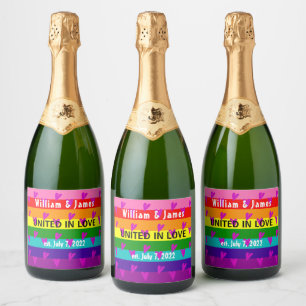 Étiquettes Pour Bouteilles De Vin Mousseux Mariage gay drapeau arc-en-ciel original 8 bandes 