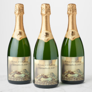 Étiquettes Pour Bouteilles De Vin Mousseux Mariage Gold Nom élégant Date Script