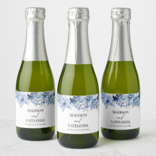 Étiquettes Pour Bouteilles De Vin Mousseux Mariage Jardin Fleurs Florales Bleu Poussiéreux