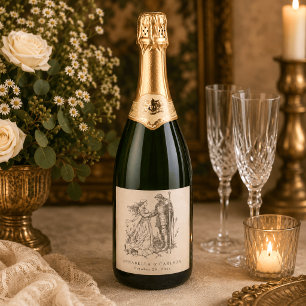 Étiquettes Pour Bouteilles De Vin Mousseux Mariage médiéval fantasy vintage noir gravure