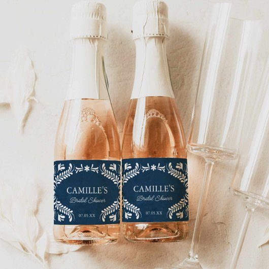 Étiquettes Pour Bouteilles De Vin Mousseux Mariage mexicain Blue Talavera