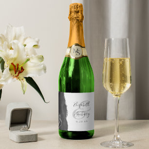 Étiquettes Pour Bouteilles De Vin Mousseux Mariage Moderne Agate Noir Argent