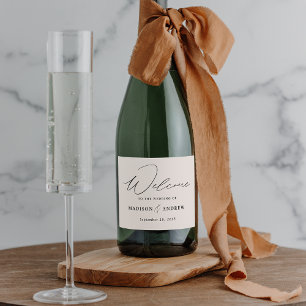 Étiquettes Pour Bouteilles De Vin Mousseux Mariage moderne élégant Script Cream