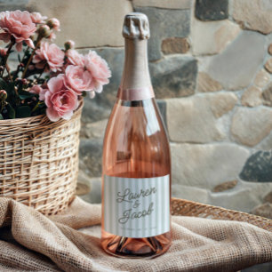 Étiquettes Pour Bouteilles De Vin Mousseux Mariage Moderne Minimaliste Bandes Vertes