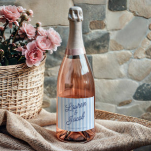 Étiquettes Pour Bouteilles De Vin Mousseux Mariage Moderne Minimaliste Rayures Bleues