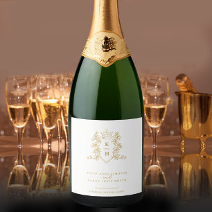 Étiquettes Pour Bouteilles De Vin Mousseux Mariage monogramme de couronne photo en or blanc